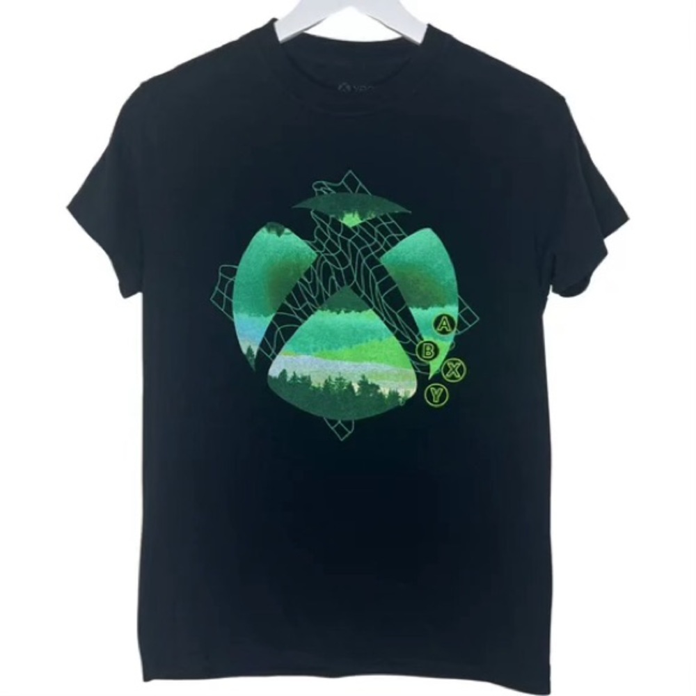 New XBOX Logo Grid Shirt Mens MEDIUM Black Retro Microsoft Graphic Print 360